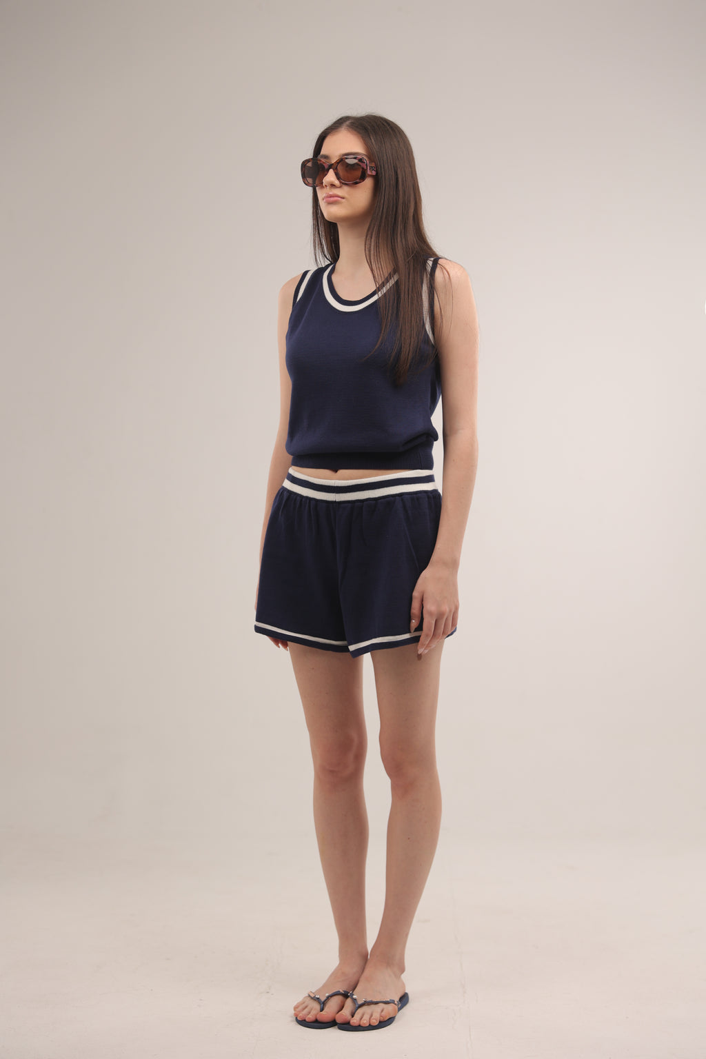 Sporty Knit Shorts in Navy