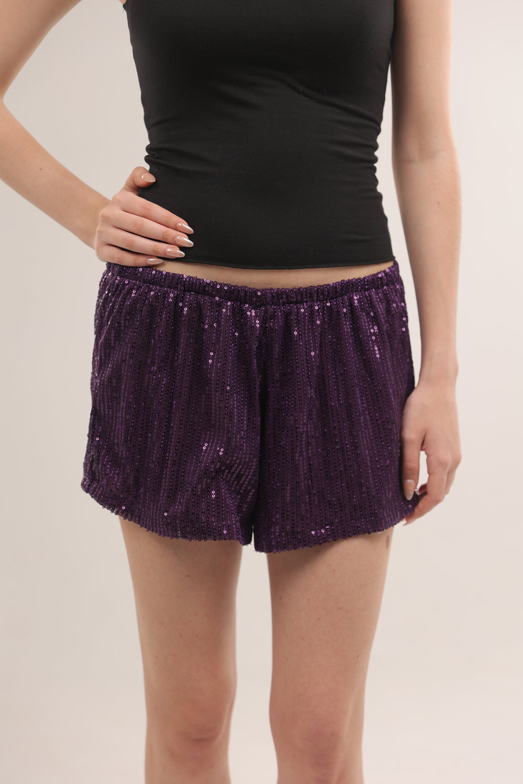 Sequin Shorts in Purple
