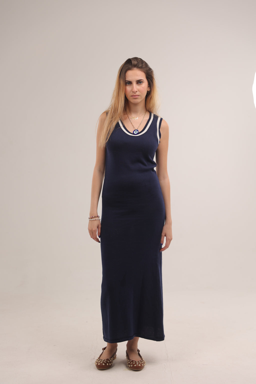 Contour Knit Dress in Navy Blue