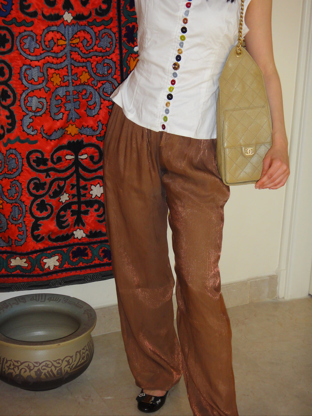 Silque Flow trousers in Barley Brown
