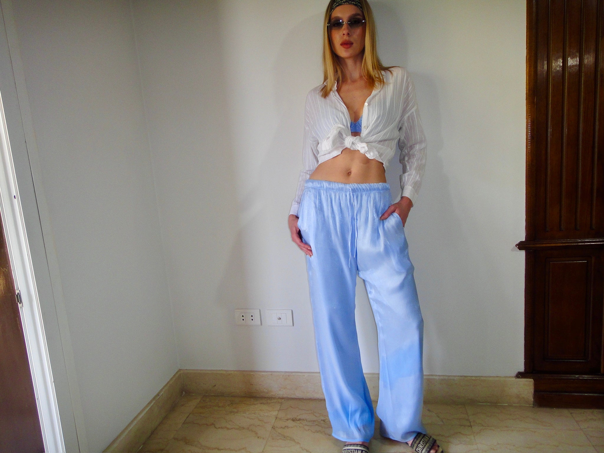 Silque Flow Trousers in Baby Blue