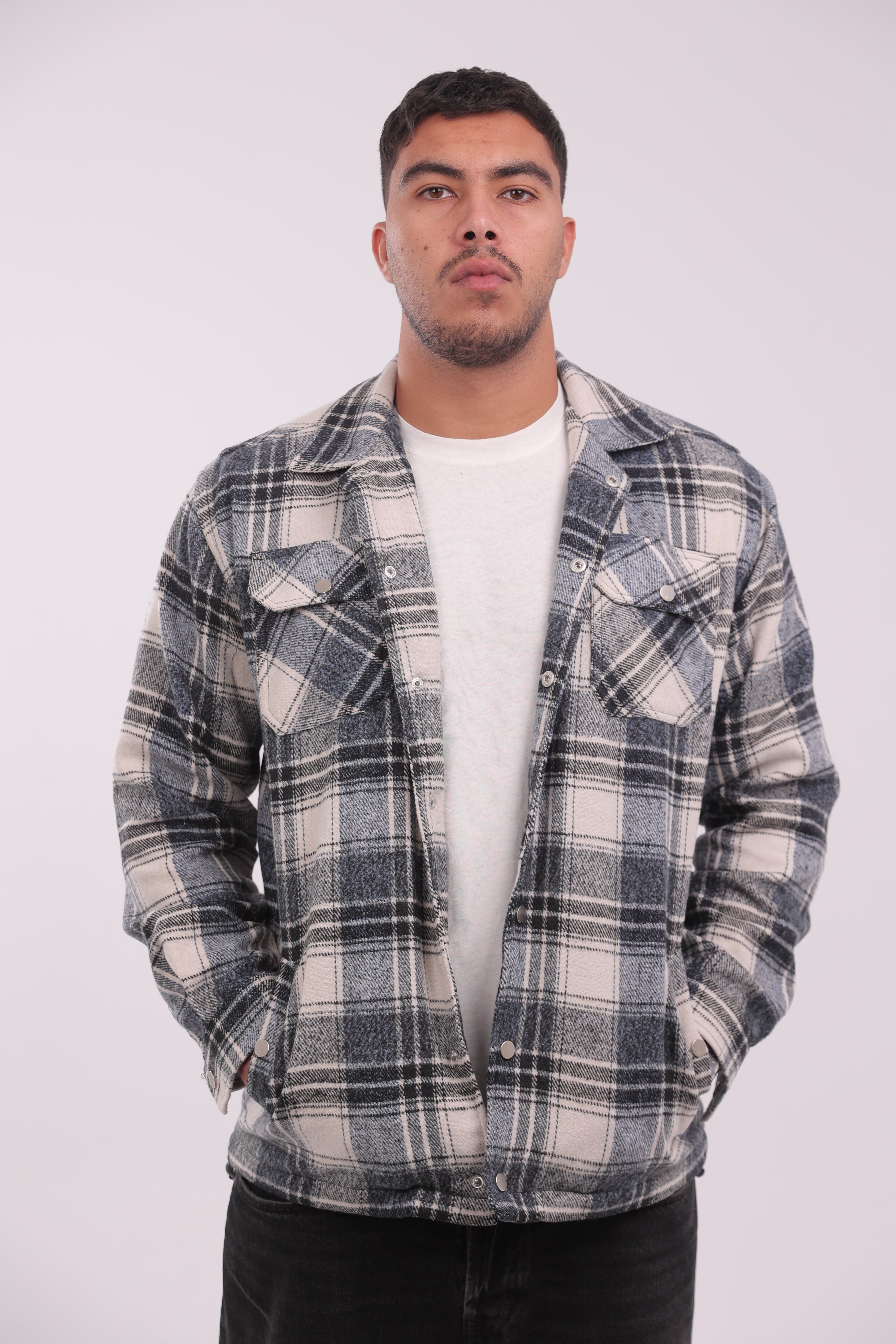 Heavy Weight Flannel Jacket in Blue & White