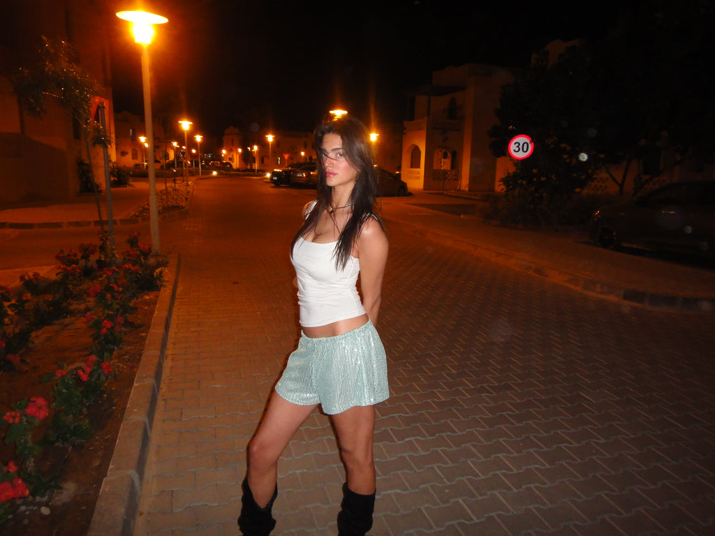 Sequin Shorts in Mint Green