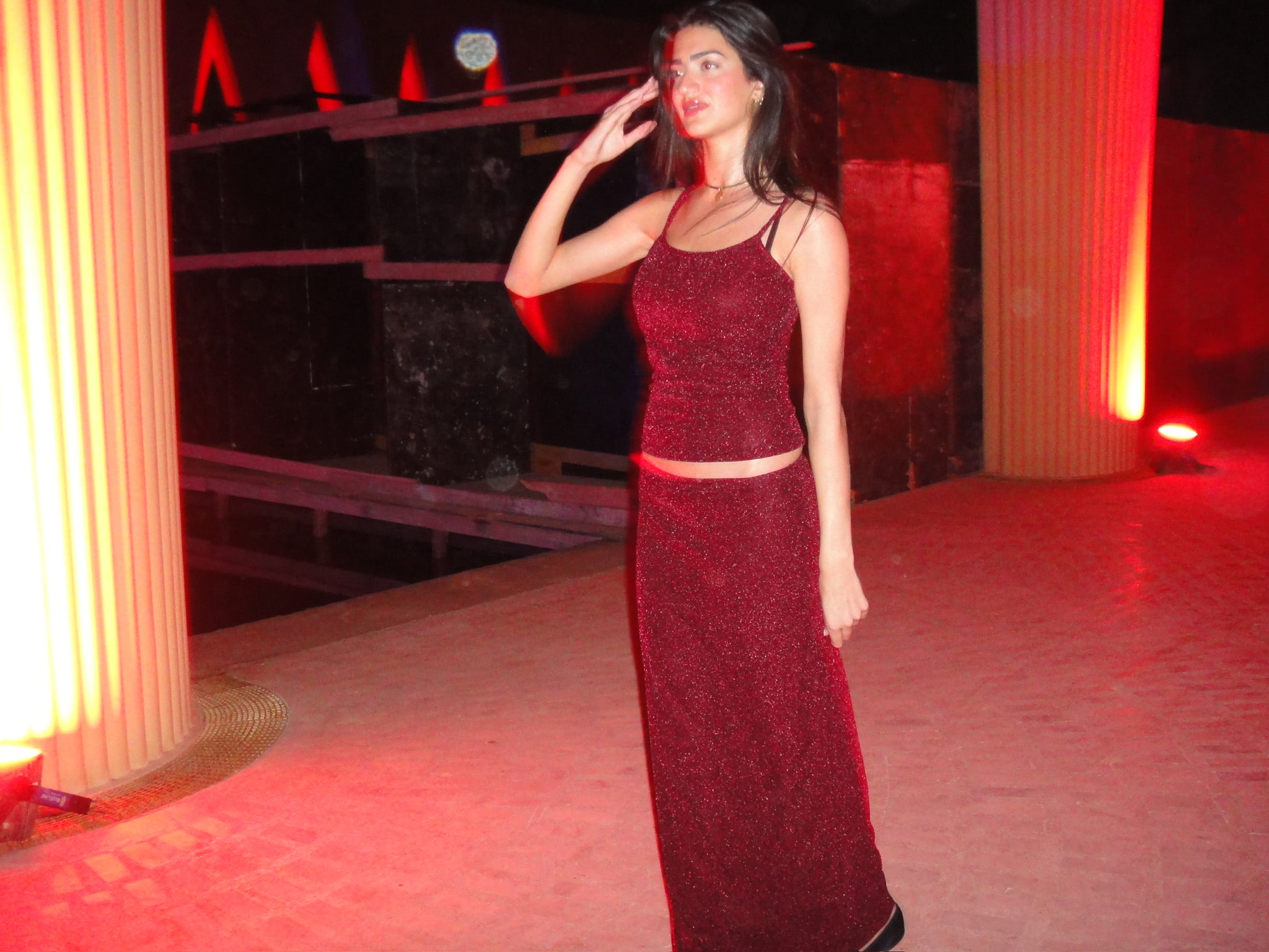 Lamé Skirt in Dark Red