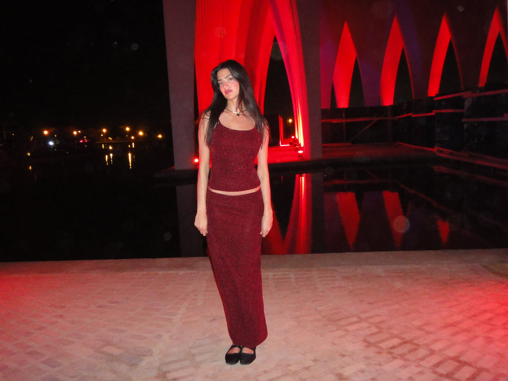 Lamé Skirt in Dark Red
