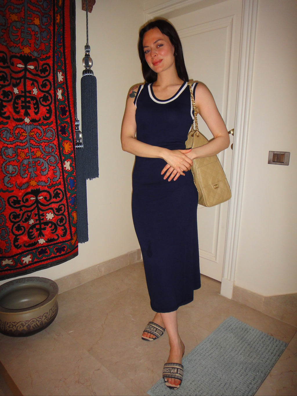 Contour Knit Dress in Navy Blue