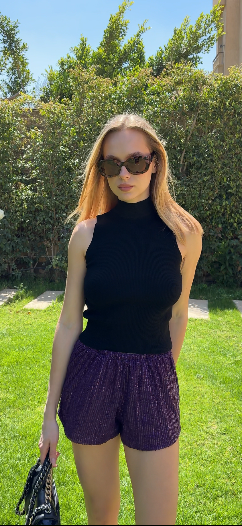 Sequin Shorts in Purple