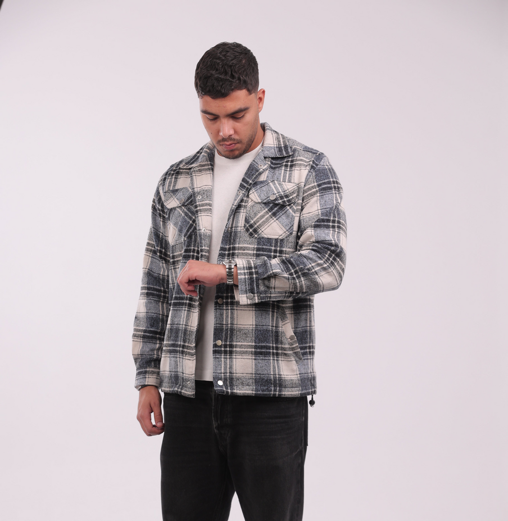 Heavy Weight Flannel Jacket in Blue & White