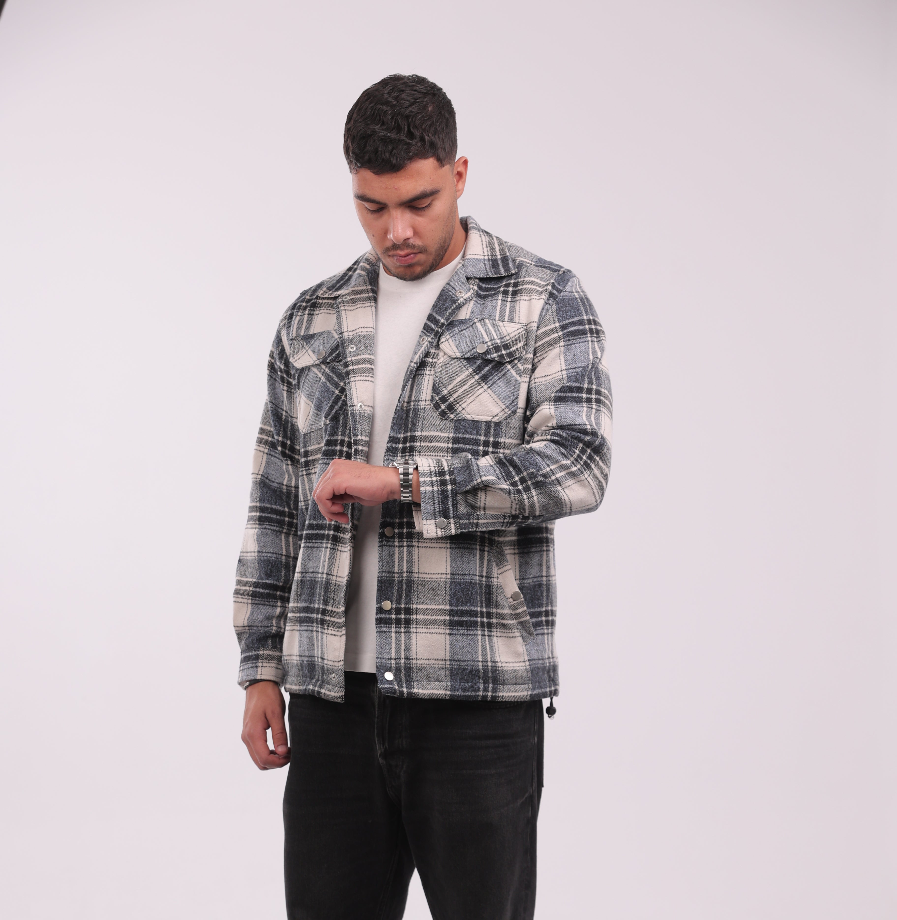 Heavy Weight Flannel Jacket in Blue & White