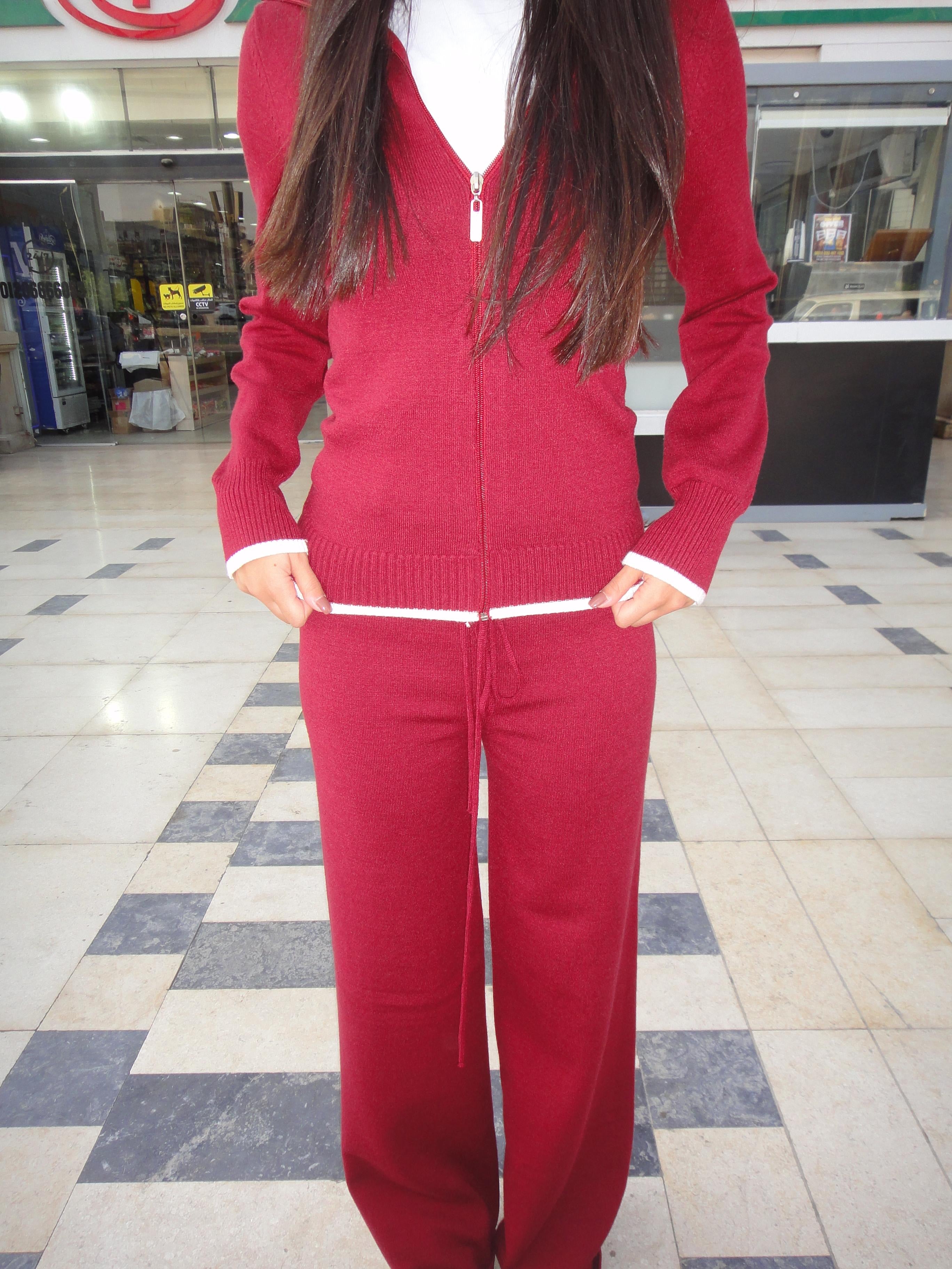 Two Tone Knit Zip Up in Burgundy