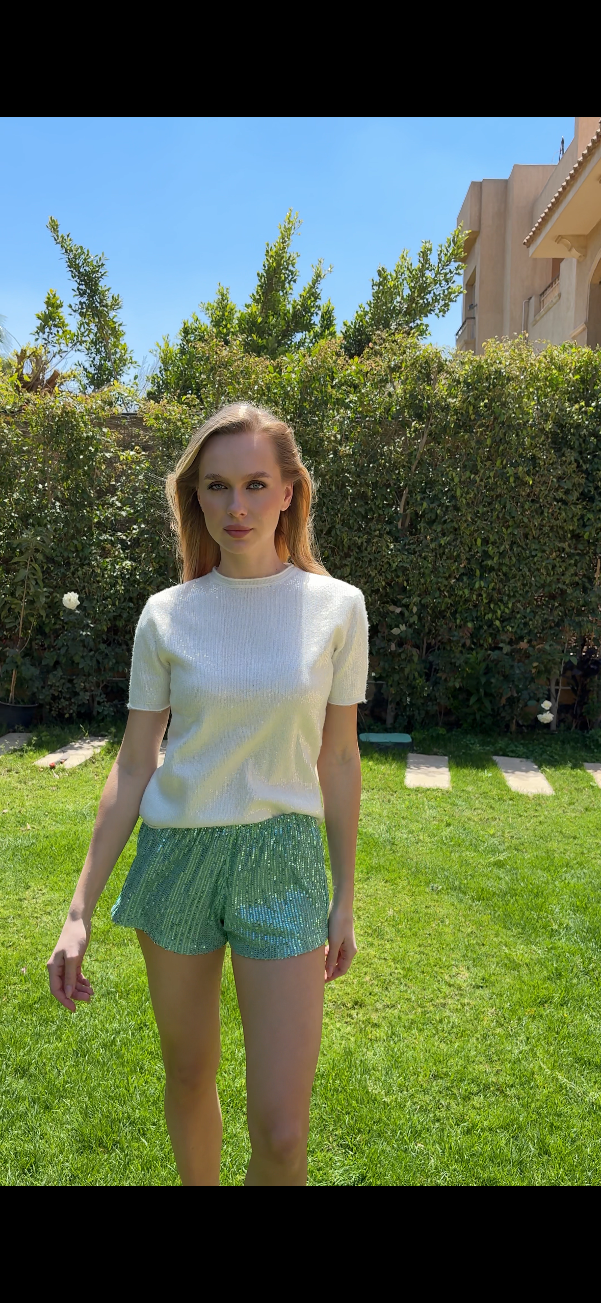 Sequin Shorts in Mint Green