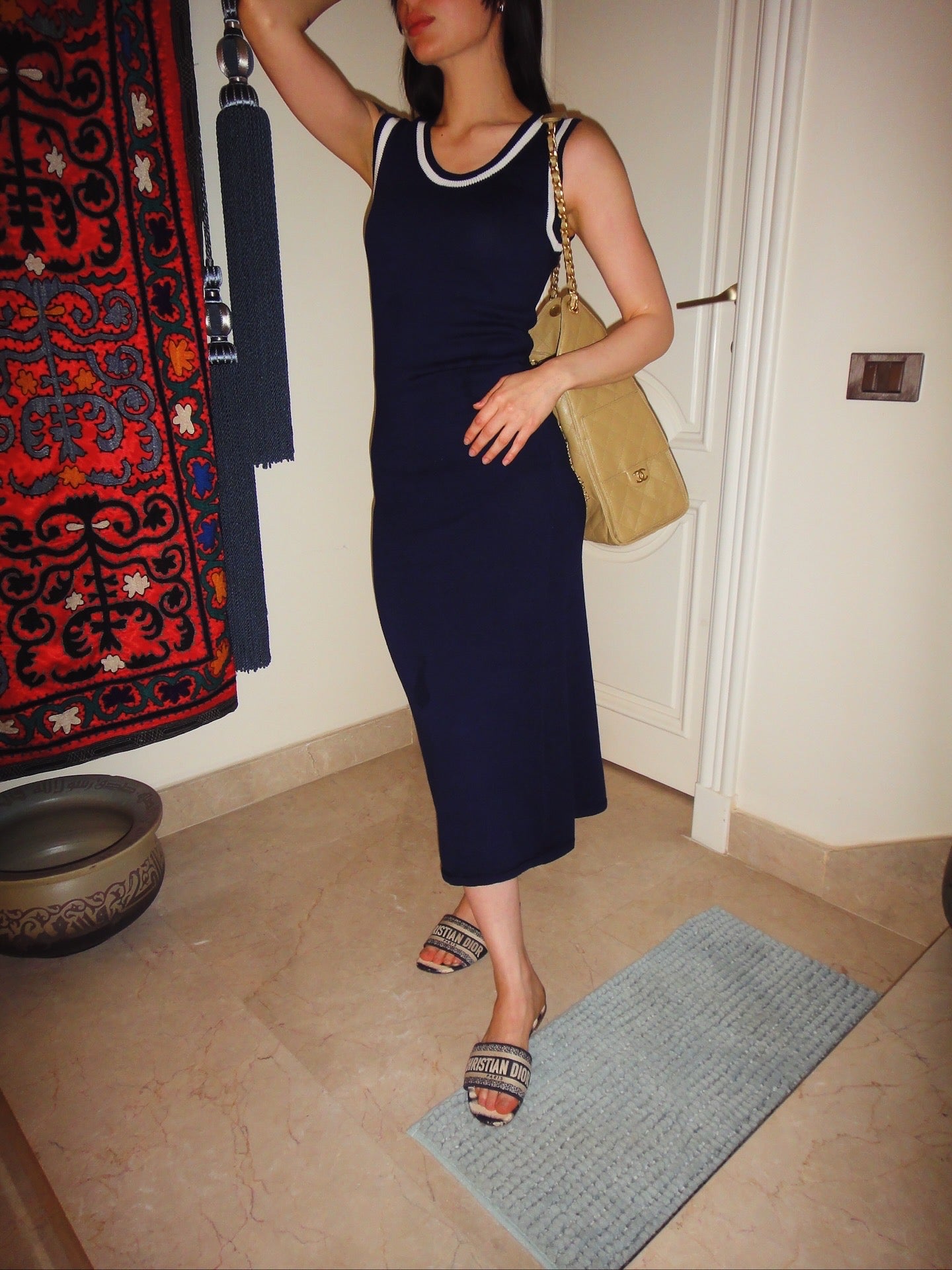 Contour Knit Dress in Navy Blue