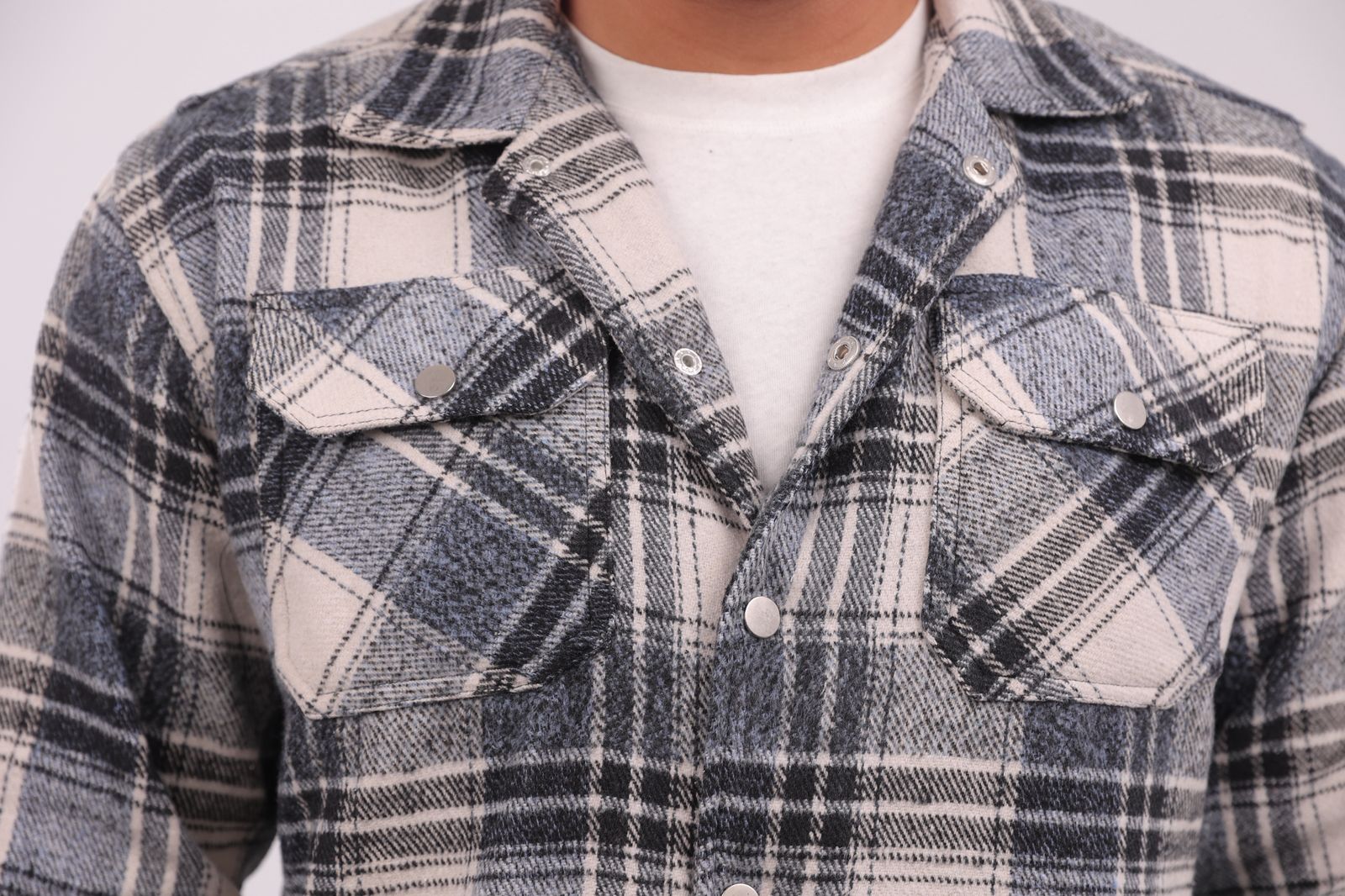 Heavy Weight Flannel Jacket in Blue & White