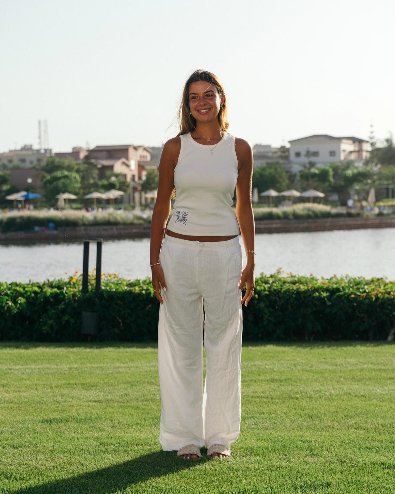 Embroidered Star Tank Top in White
