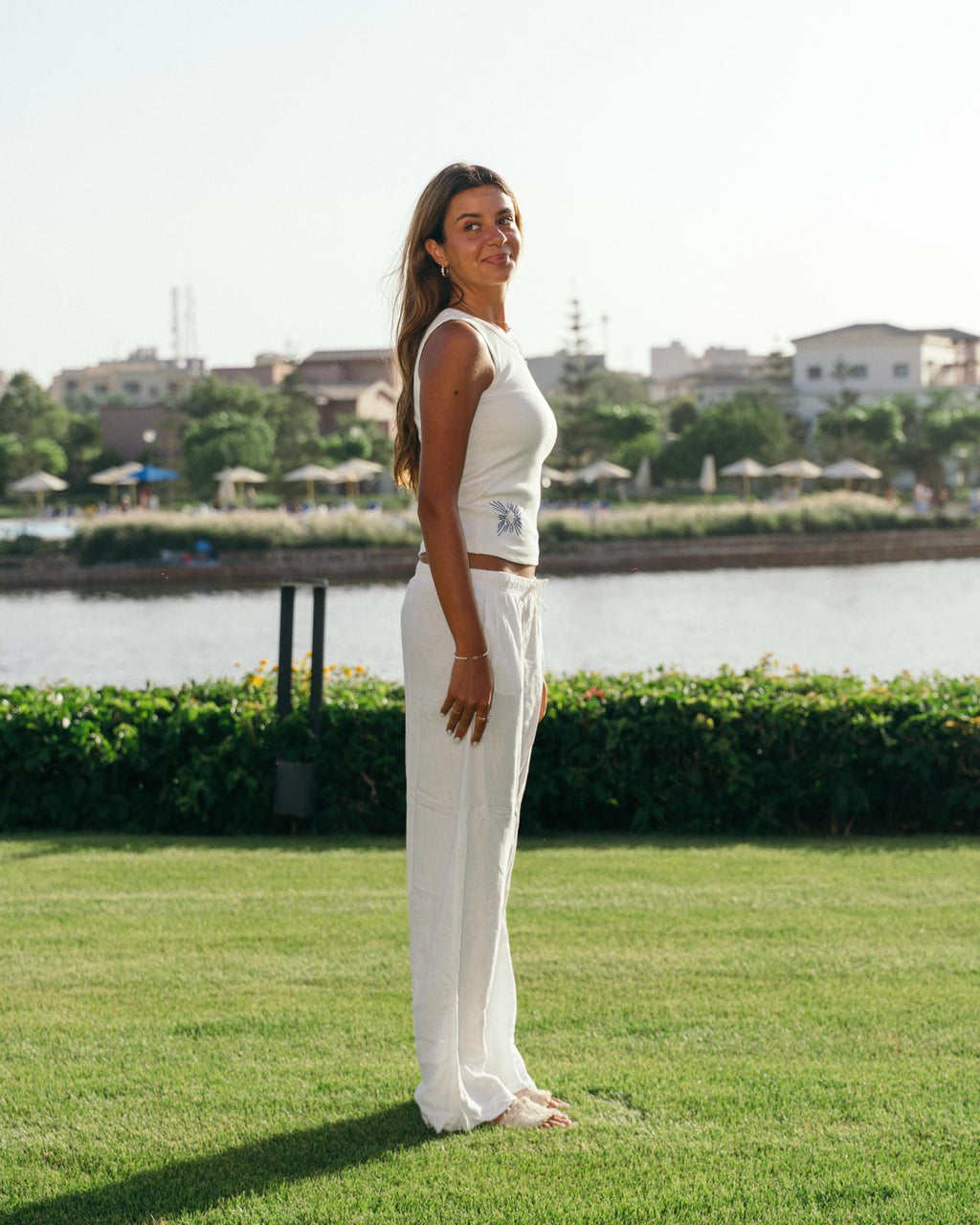 Embroidered Star Tank Top in White
