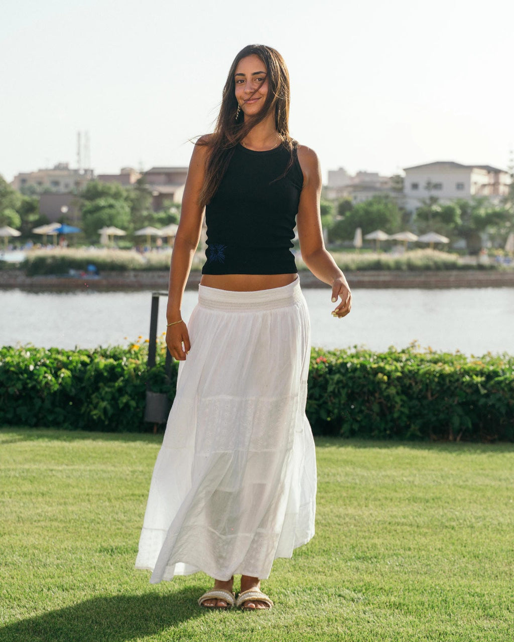 Embroidered Star Tank Top in Black