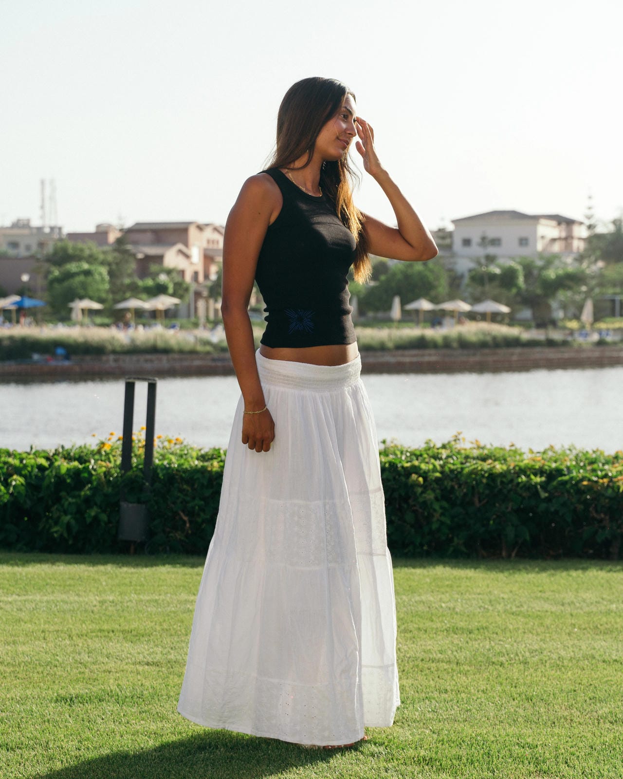 Embroidered Star Tank Top in Black